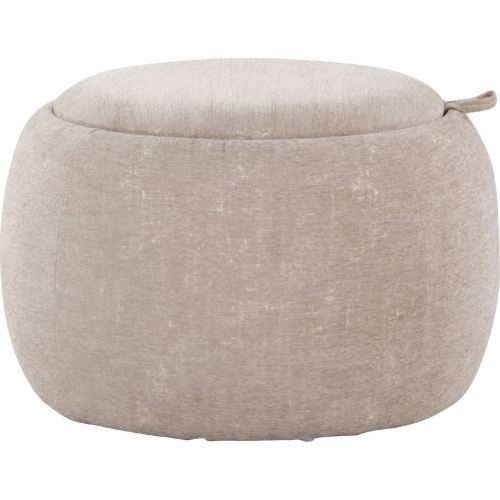 Tray Pouf Ottoman in Natural Wood & Light Brown Fabric